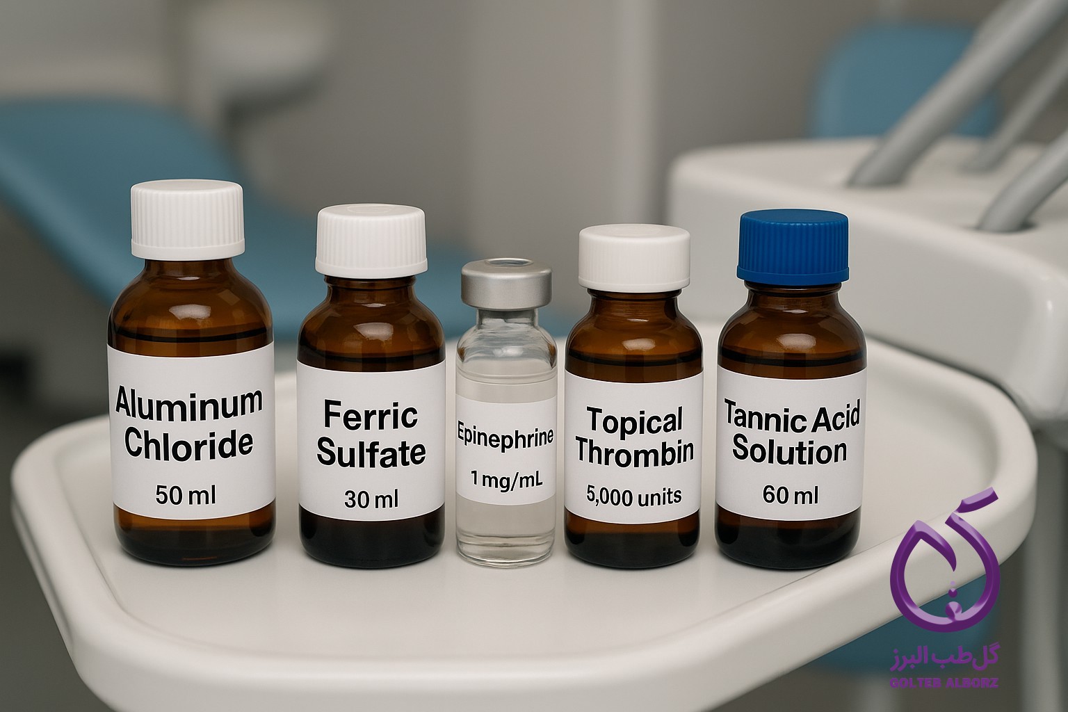 داروهای هموستاتیک جراحی های پریودنتال دندانپزشکی مانند:  1. آلومینیوم کلراید (Aluminum Chloride)  2. فریک سولفات (Ferric Sulfate)  3. اپی&zwnj;نفرین (Epinephrine)  4. ترومبین موضعی (Topical Thrombin)  5. محلول تانیک اسید (Tannic Acid Solution)